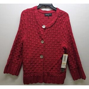 NWT Jones New York Collection Red Cardigan Small Grannycore Fall Basic Chunky